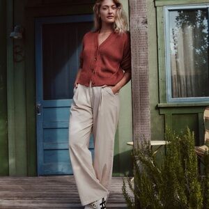 Wide leg Cream Trousers corduroy pants  bottom for women's vintage inspired